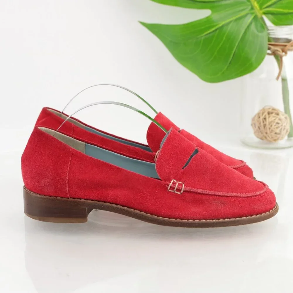 Frances Valentine Womens Penny Loafer Size 6 Red Suede Slip On Shoe Cutout Flats